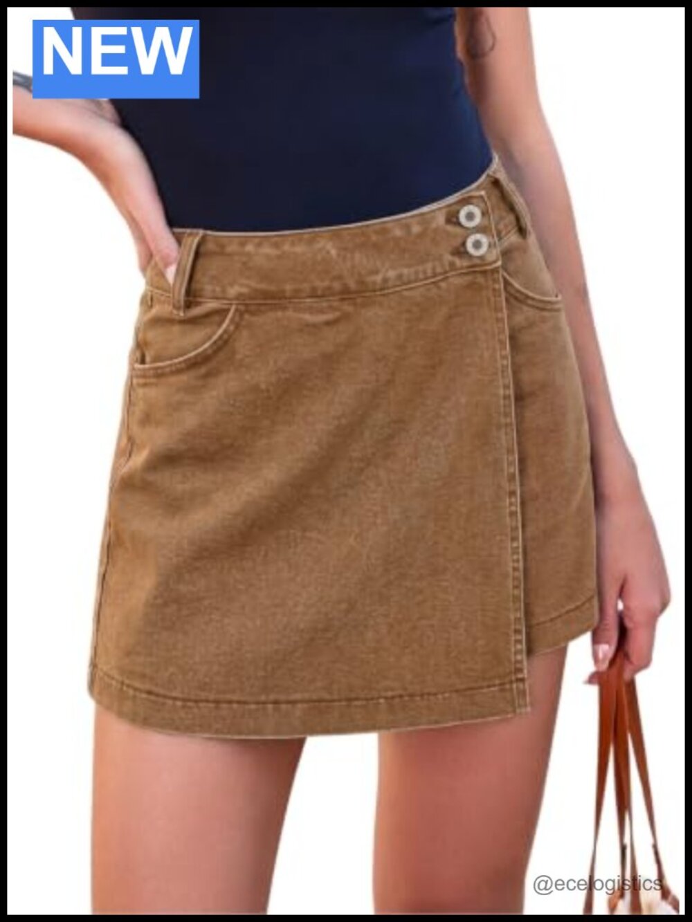 Women's Denim Skort High Waisted Stretchy Asymmetrical Mini with Pockets
